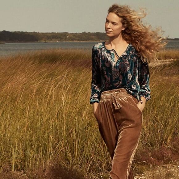 Anthropologie Faustine Velvet Peasant Top Womens Size Small Floral Oversized - Picture 12 of 12